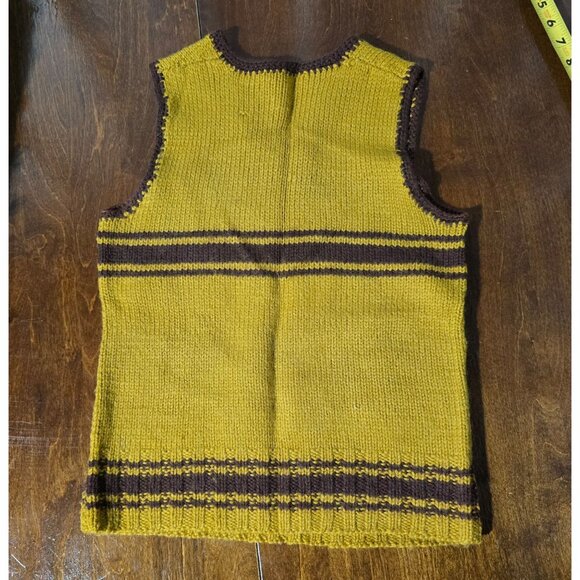 Vtg Handmade Wool Vest Size Small Yellow Brown Striped V-Neck Knit Top Retro 70s - Picture 2 of 7